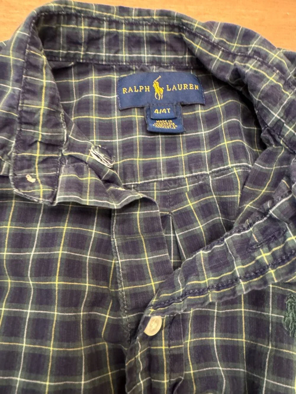 Ralph Lauren Navy & Green Plaid Button-Down Shirt Boys 4/4T